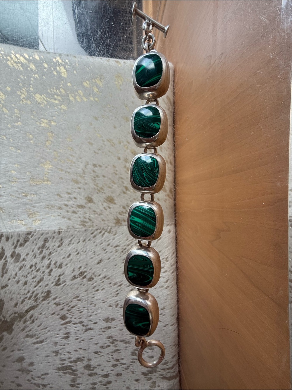 Vintage Green Malachite Link Bracelet in 925 Silver Setting